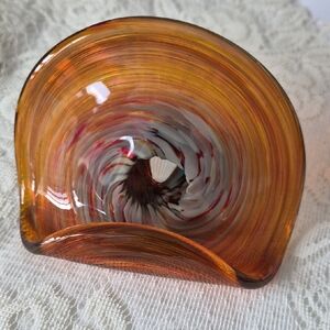 Elegant Swirl Glass Art Piece - Amber and Gray